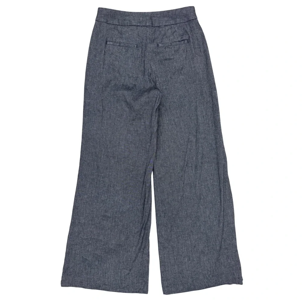 Banana Republic Womens High Rise Wide Leg Linen Blend Pants Preppy Navy Blue 4